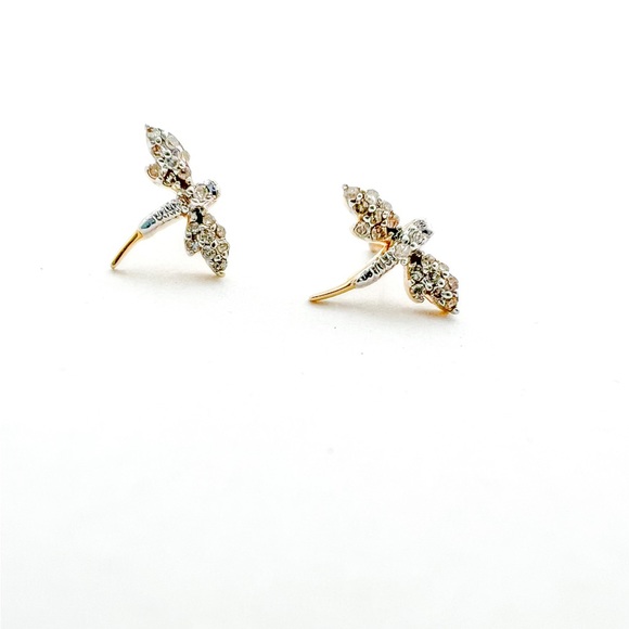 14K Yellow Gold Diamond Dragonfly Stud Stud Earrings - Picture 2 of 7